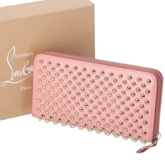 Christian Louboutin Panettone Long Wallet Light Pink Gold Studded Leather - Picture 1 of 7